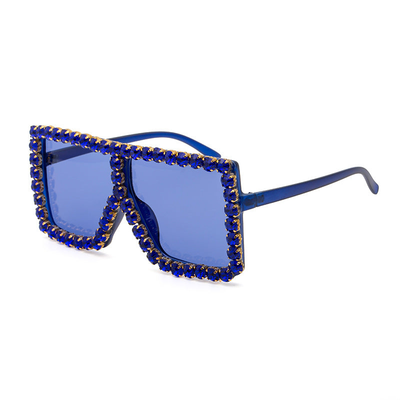 Beachy Cover Ups Diamond-studded Colored Square Sunglasses with UV protection.