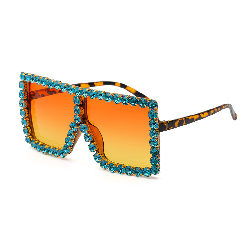 Beachy Cover Ups Diamond-studded Colored Square Sunglasses offering UV protection.