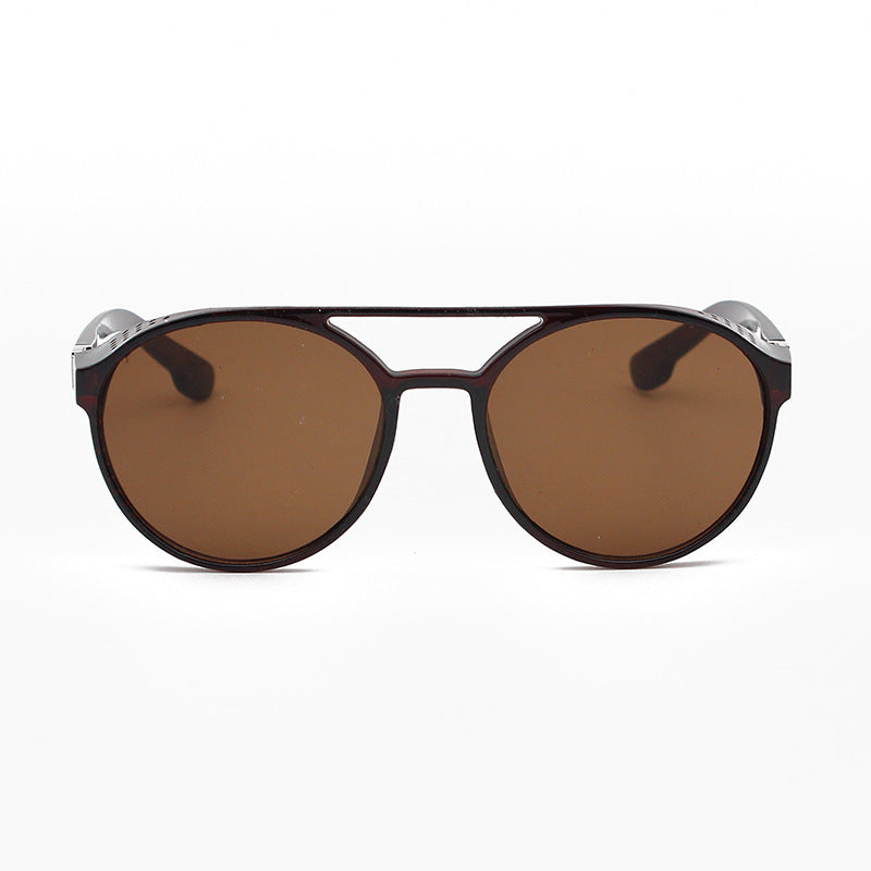 A pair of Beachy Cover Ups Beach Steampunk Sunglasses with brown lenses on a white background, exuding vintage charm.