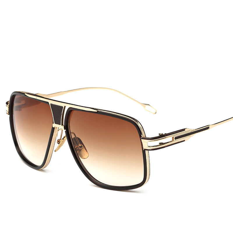A Summer Retro Square Sunglasses with a gold frame and brown lenses made by Beachy Cover Ups.