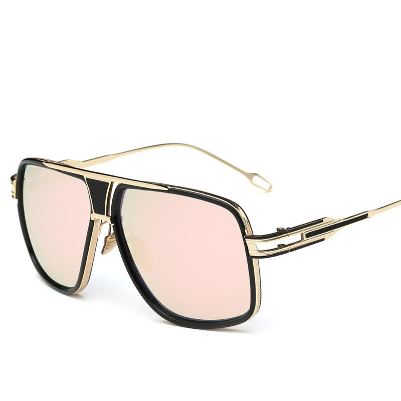 The Beachy Cover Ups Summer Retro Square Sunglasses with gold and pink mirrored lenses.