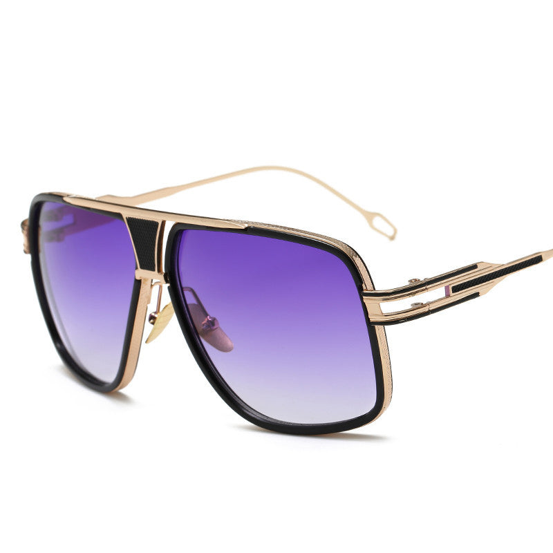 A fashion-forward accessory, the Summer Retro Square Sunglasses from Beachy Cover Ups, with a gold frame and purple lenses.