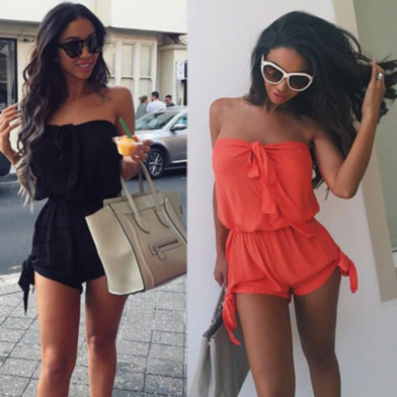 Two pictures of a woman in the Beachy Cover Ups Mini Romper Side Ties Summer Beach Dress.