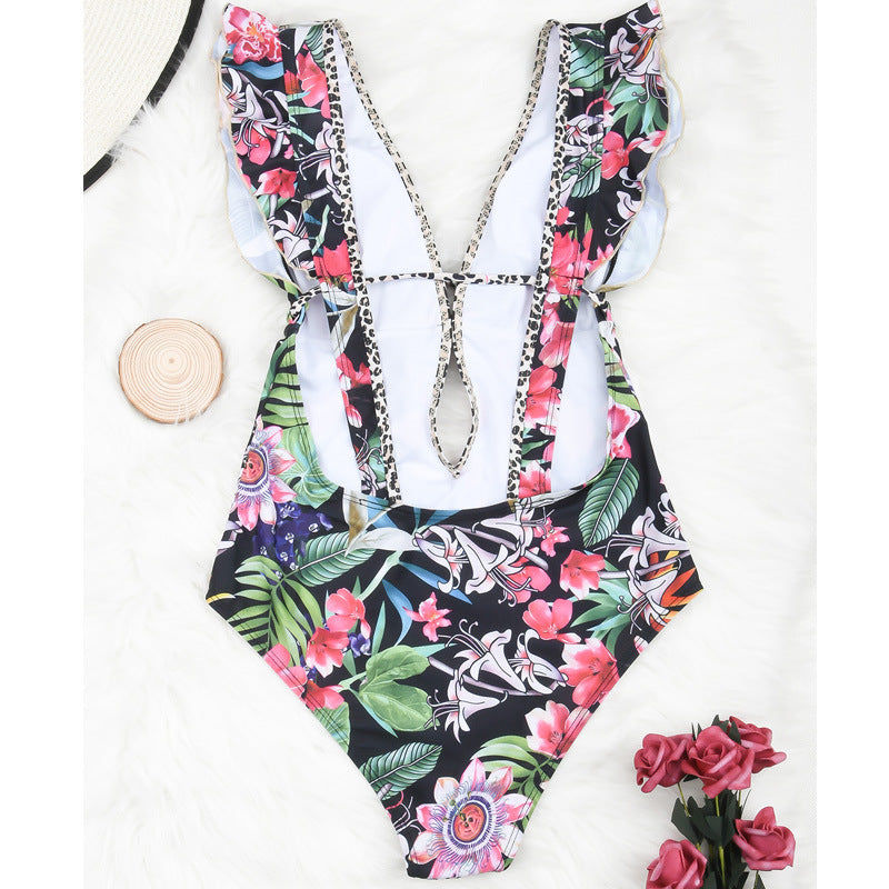 Beachy Cover Ups' Retro Floral Designed One Piece Beach Swimsuit.