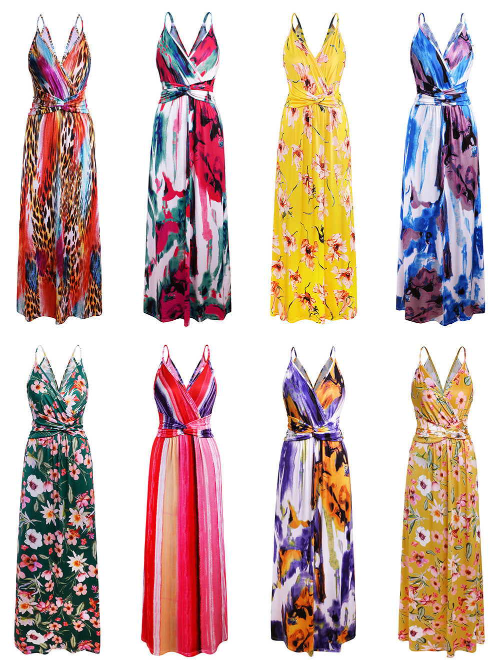 A variety of Long Floral Resort Beach Dresses with tropical elegance and flower print by Beachy Cover Ups.