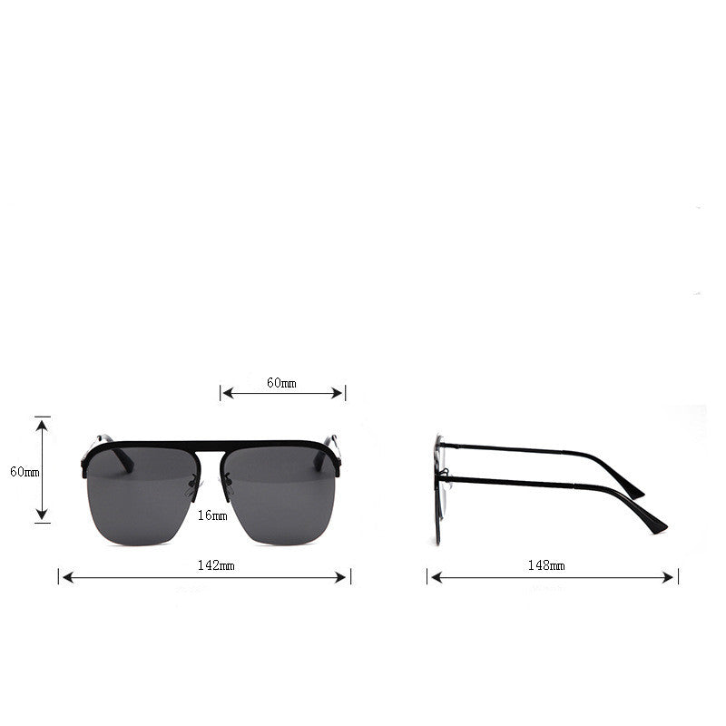 The style and measurements of a pair of Beachy Cover Ups Large Half Frame Sunglasses.