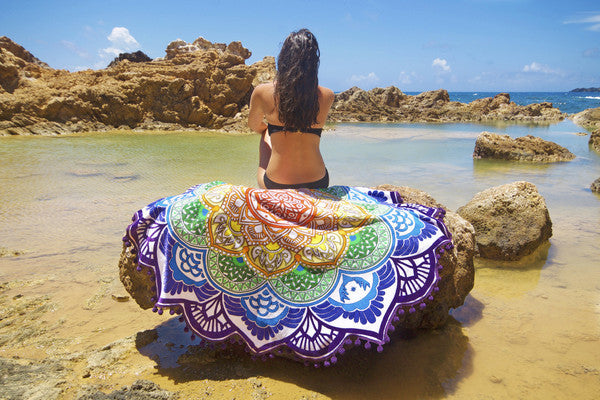 Polygon Meditation Beach Mat with Tassel Round Bath Towel