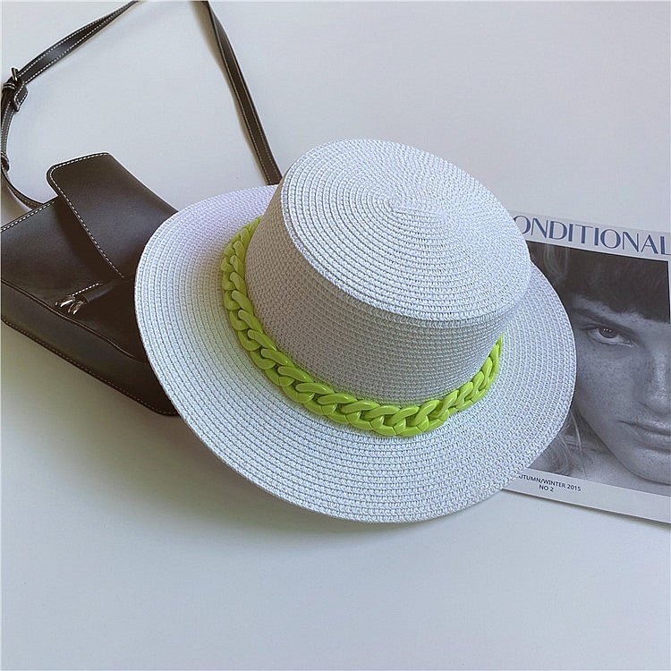 Colored Flat Top Straw Beach Hat