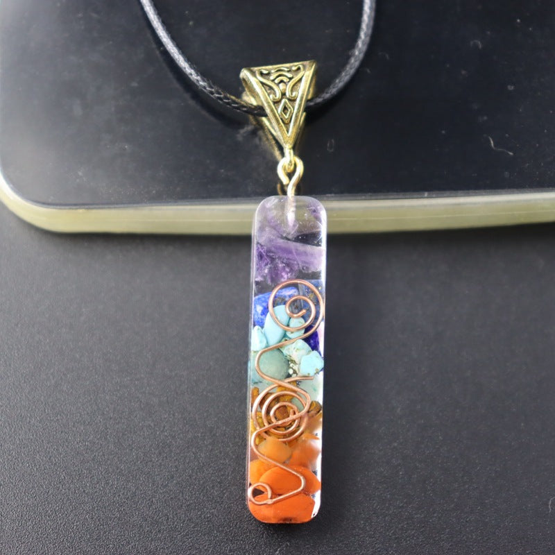 Boho Summer Meditation Necklace Seven Chakra Reiki Pendant