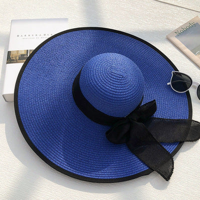 Classic Beach Straw Hat With Ribbon And Big Brim