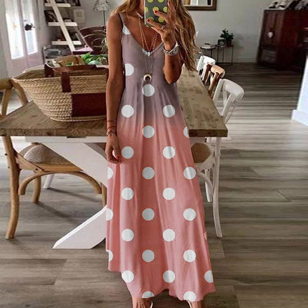 Pink and white printed polka dot beach sling long skirt with a vintage charm - from Beachy Cover Ups.