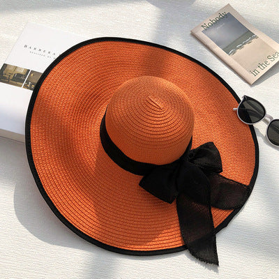 Classic Beach Straw Hat With Ribbon And Big Brim