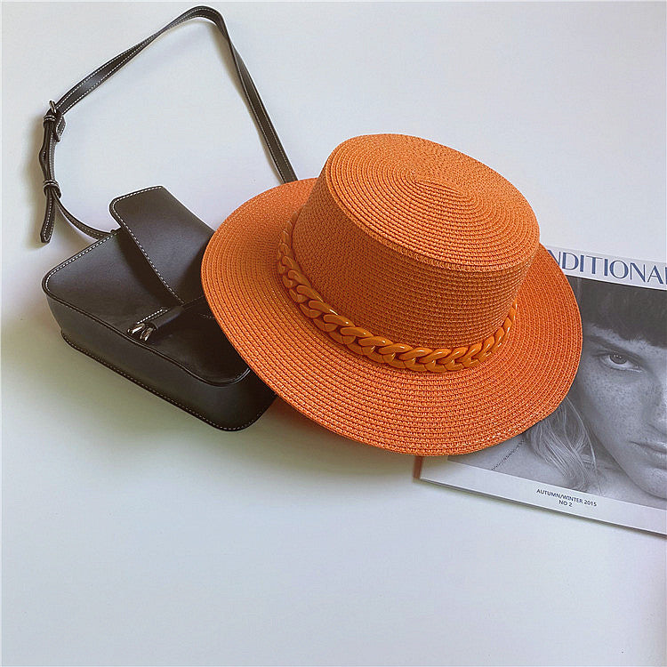 Colored Flat Top Straw Beach Hat