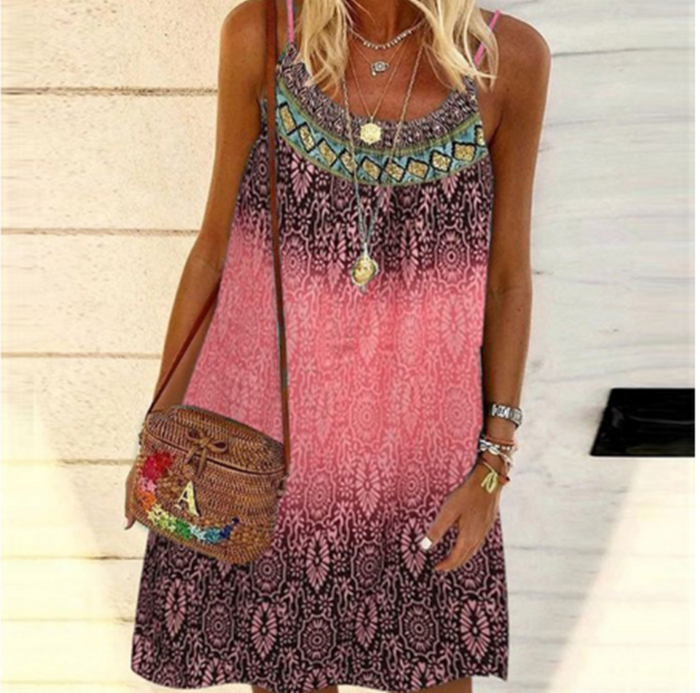 Beachy Cover Ups' Sleeveless Beach Boho Camisole Loose Dress with bohemian vibes.