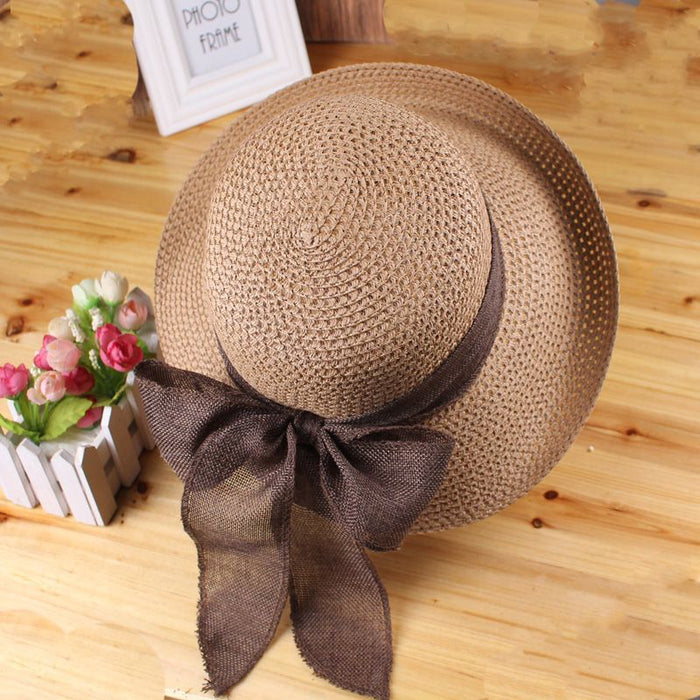 Curved Brim Ribbon Tie Beach Hat