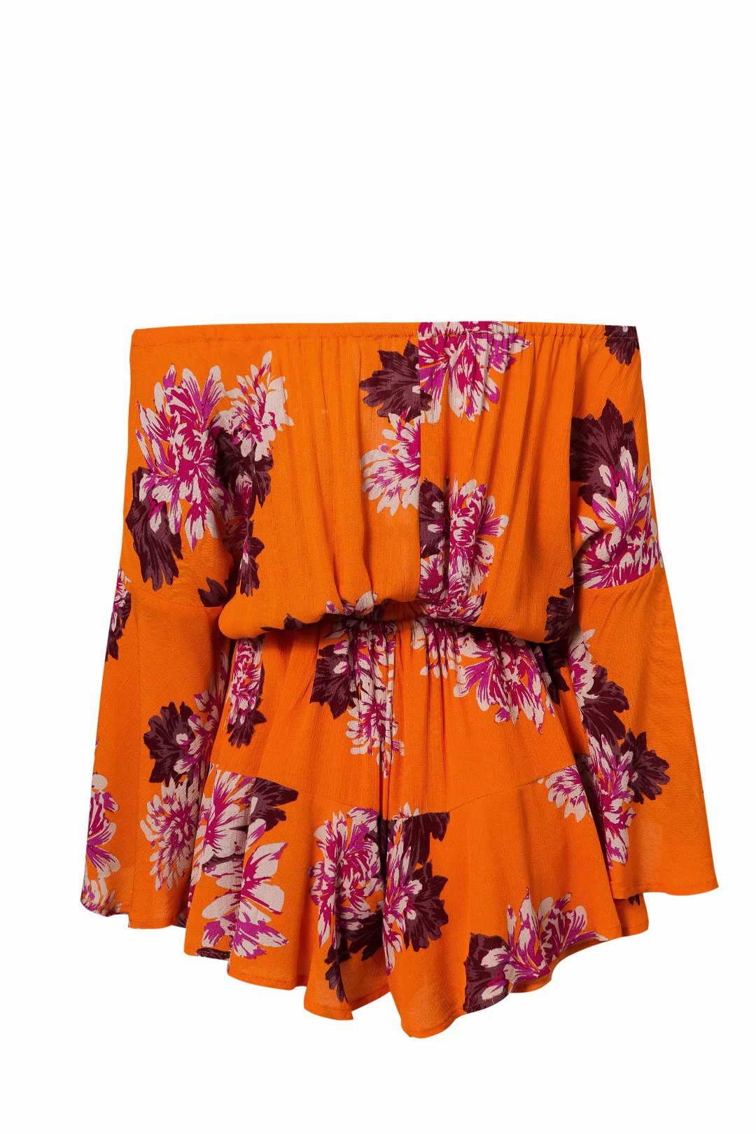 Orange Print Purple Floral Summer Beach Jumpsuit