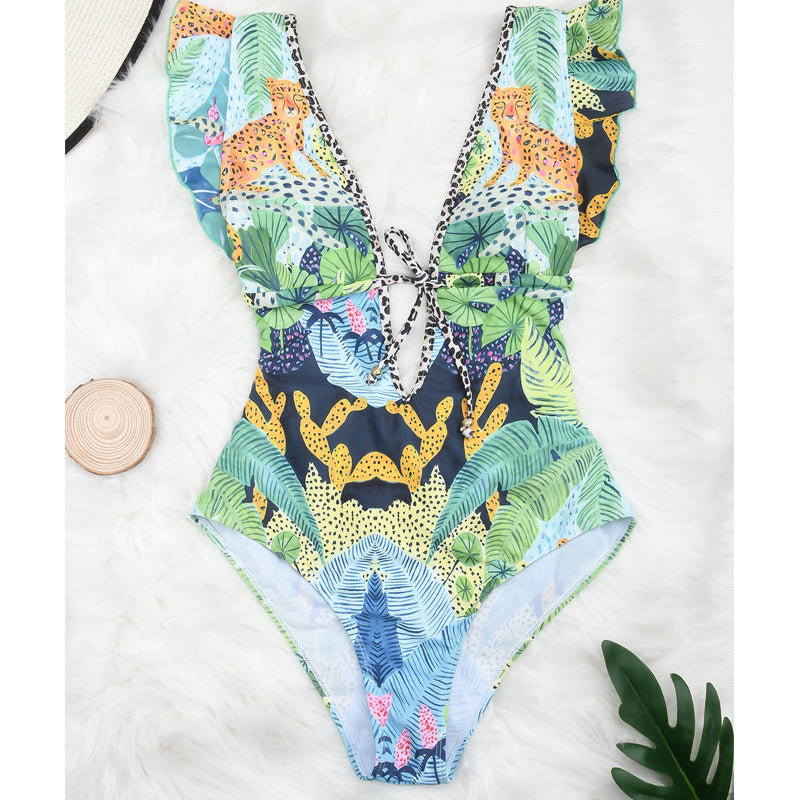 Beachy Cover Ups' Retro Floral Designed One Piece Beach Swimsuit.