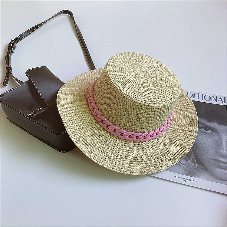 Colored Flat Top Straw Beach Hat