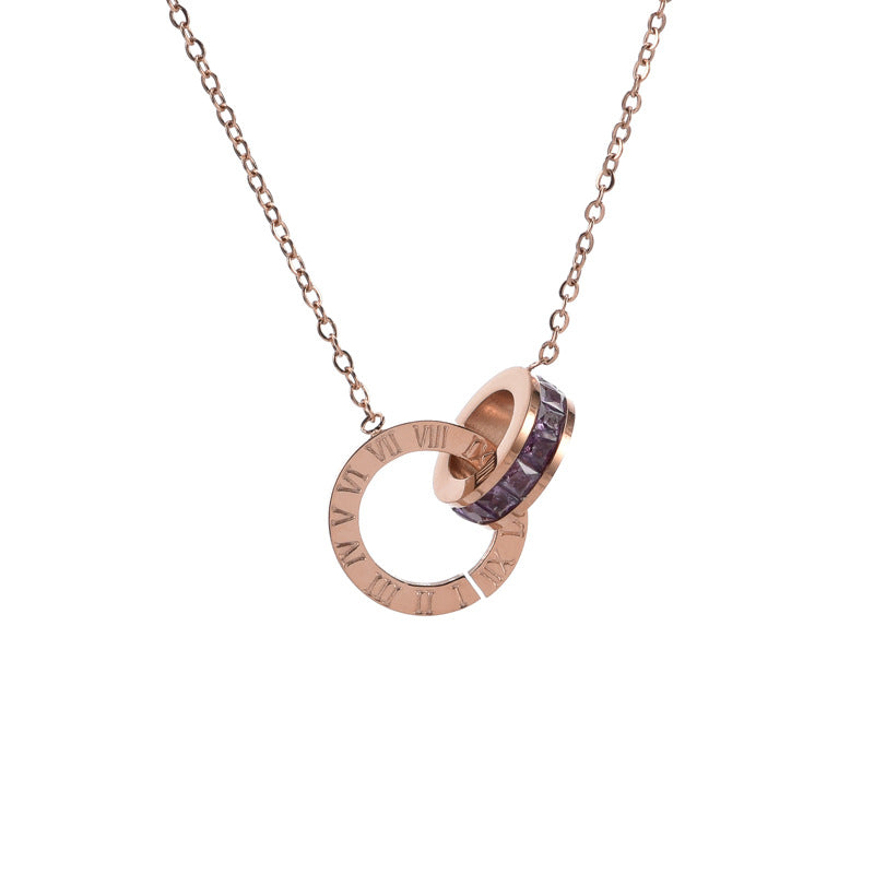 Roman Numeral Ring Diamond Titanium Steel Necklace Women's