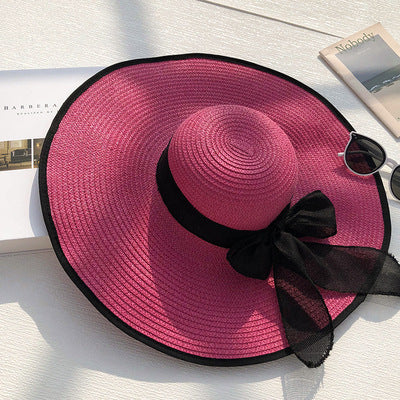 Classic Beach Straw Hat With Ribbon And Big Brim