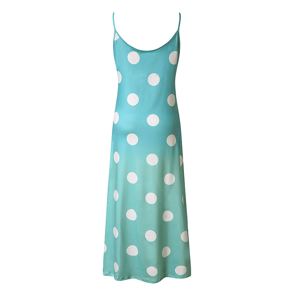 A vintage Beachy Cover Ups blue and white printed polka dot slip dress.