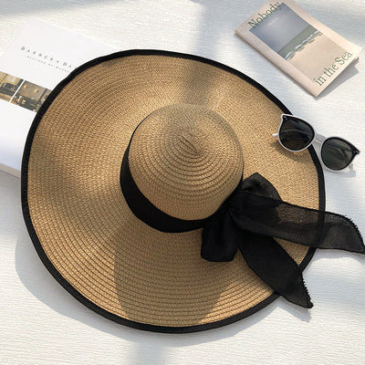 Classic Beach Straw Hat With Ribbon And Big Brim