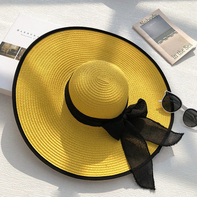 Classic Beach Straw Hat With Ribbon And Big Brim