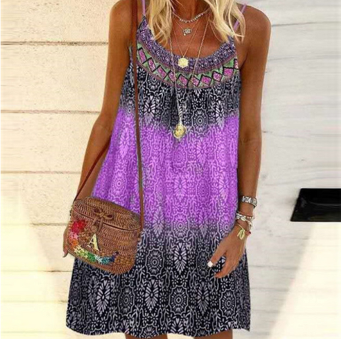 Beachy Cover Ups' Sleeveless Beach Boho Camisole Loose Dress exudes beachside ease.