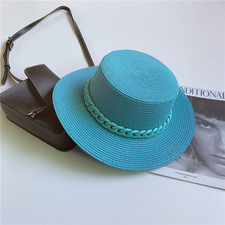 Colored Flat Top Straw Beach Hat