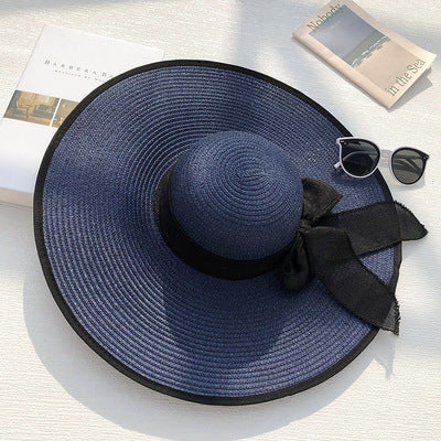 Classic Beach Straw Hat With Ribbon And Big Brim