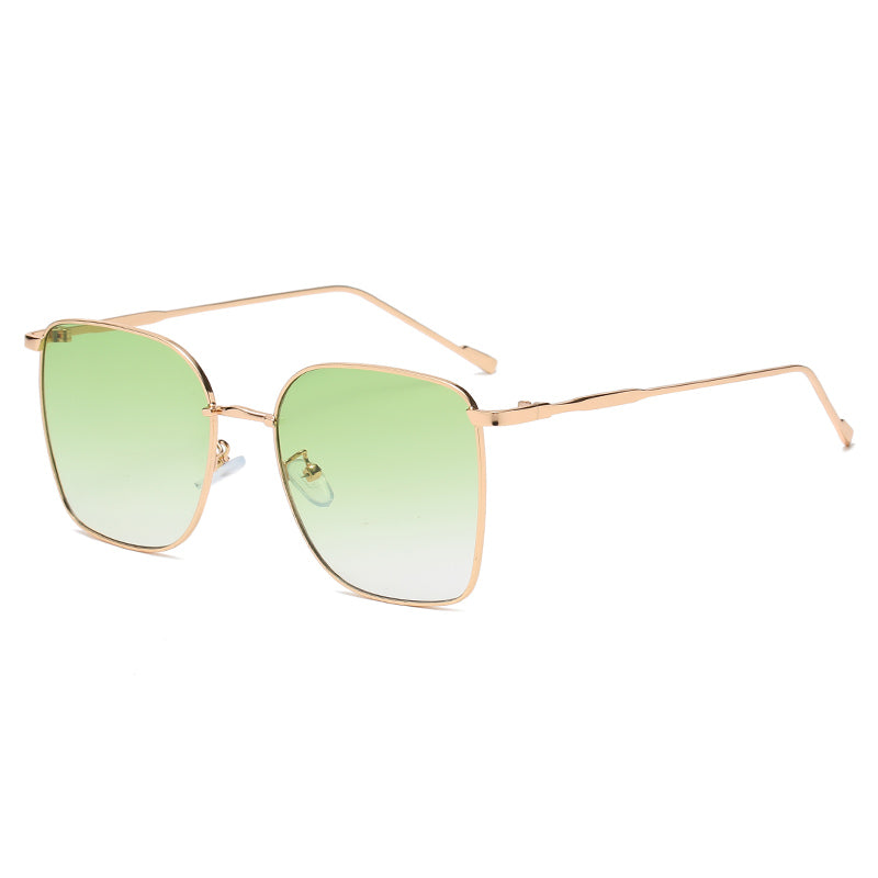 Beachy Cover Ups' Square Sunglasses Cross-border Metal with green lenses.