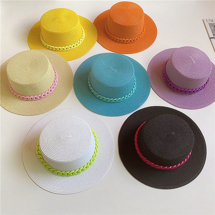 Colored Flat Top Straw Beach Hat