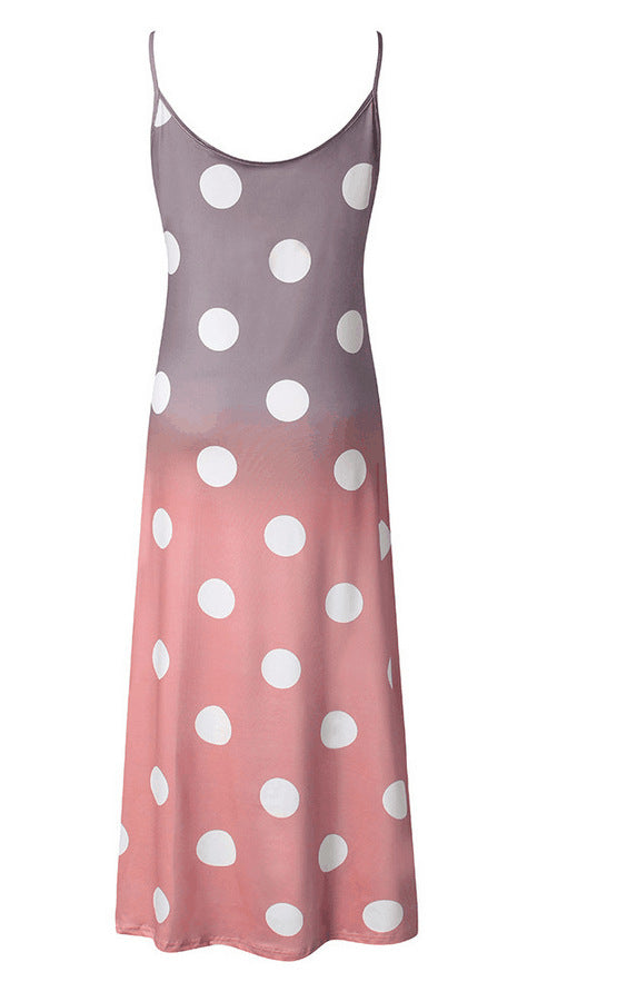 A contemporary pink and grey Beachy Cover Ups Printed Polka Dot Beach Sling Long Skirt.