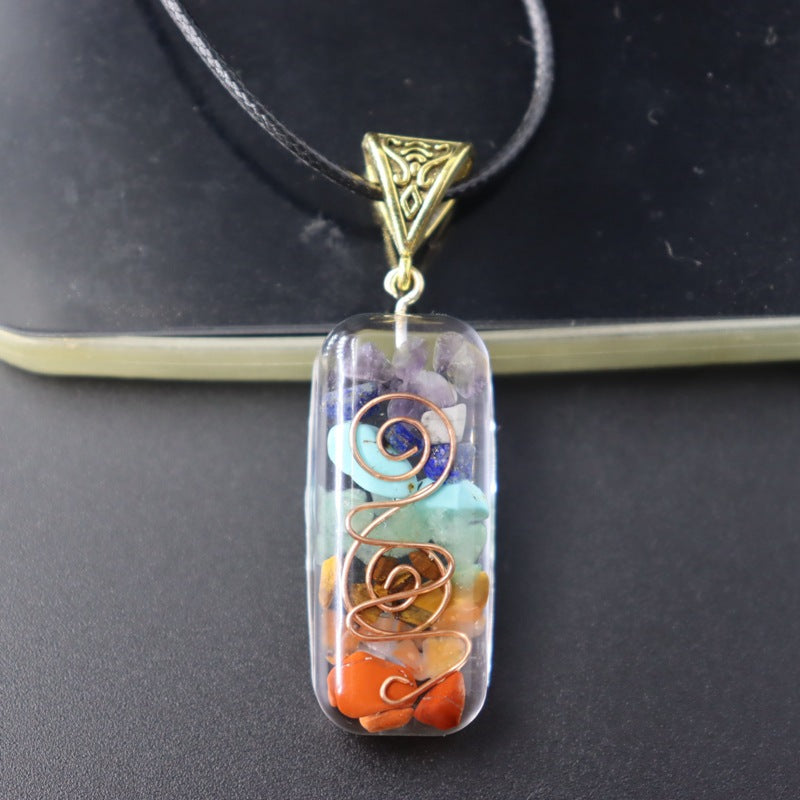 Boho Summer Meditation Necklace Seven Chakra Reiki Pendant