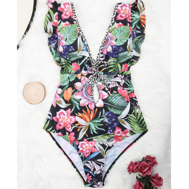 Beachy Cover Ups' Retro Floral Designed One Piece Beach Swimsuit