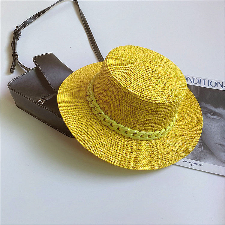 Colored Flat Top Straw Beach Hat