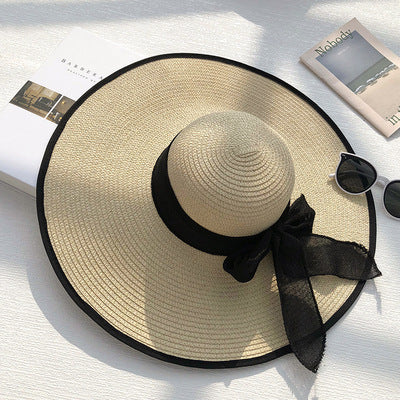 Classic Beach Straw Hat With Ribbon And Big Brim