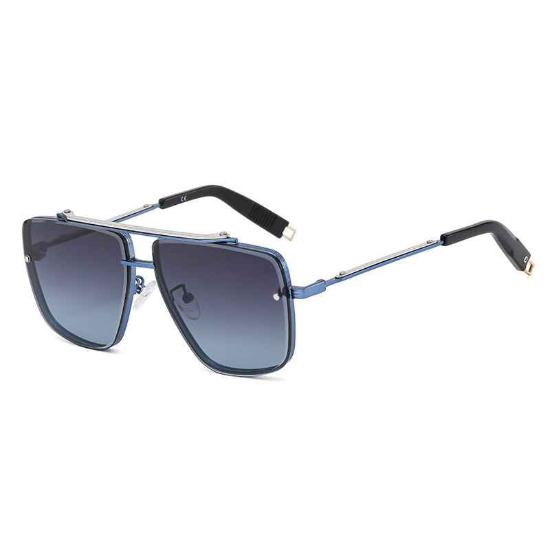 Beachy Cover Ups' Twin-beam Metal Sunglasses with metal frame and blue lenses offer UV protection.