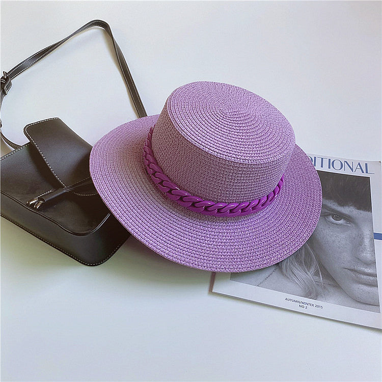 Colored Flat Top Straw Beach Hat