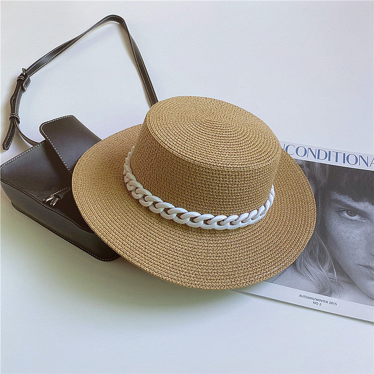 Colored Flat Top Straw Beach Hat