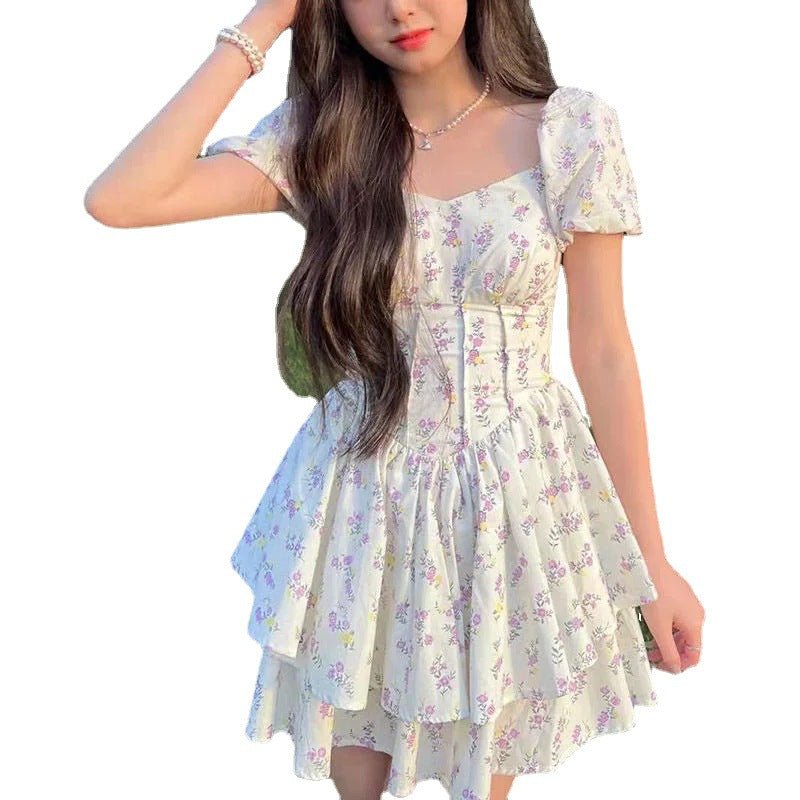 Bubble Sleeve Princess Flower Dress - Beachy Cover Ups