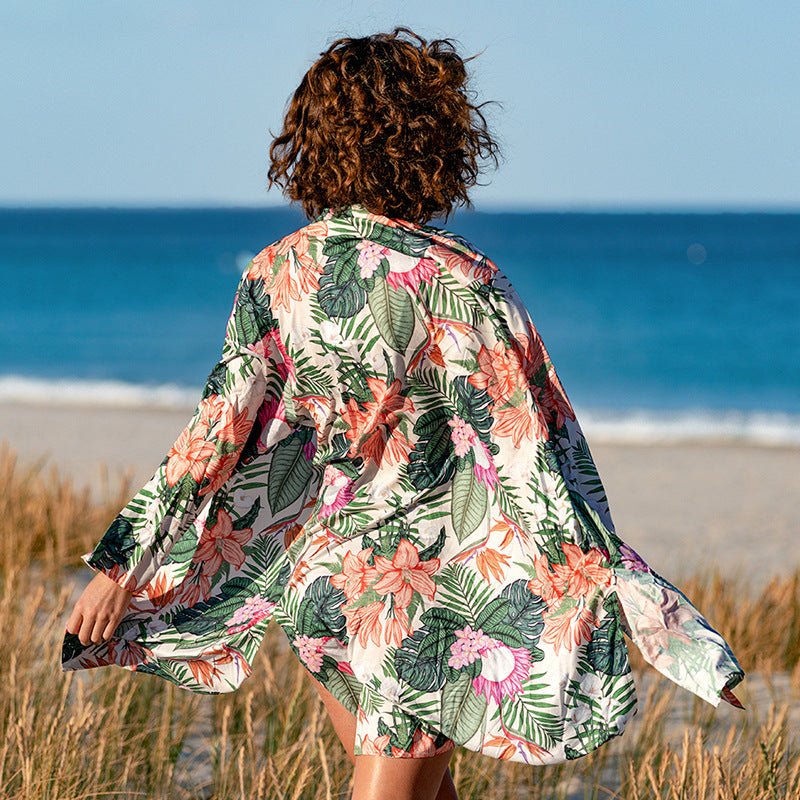 Color Floral Solid Beach Cover up - Beachy Cover Ups