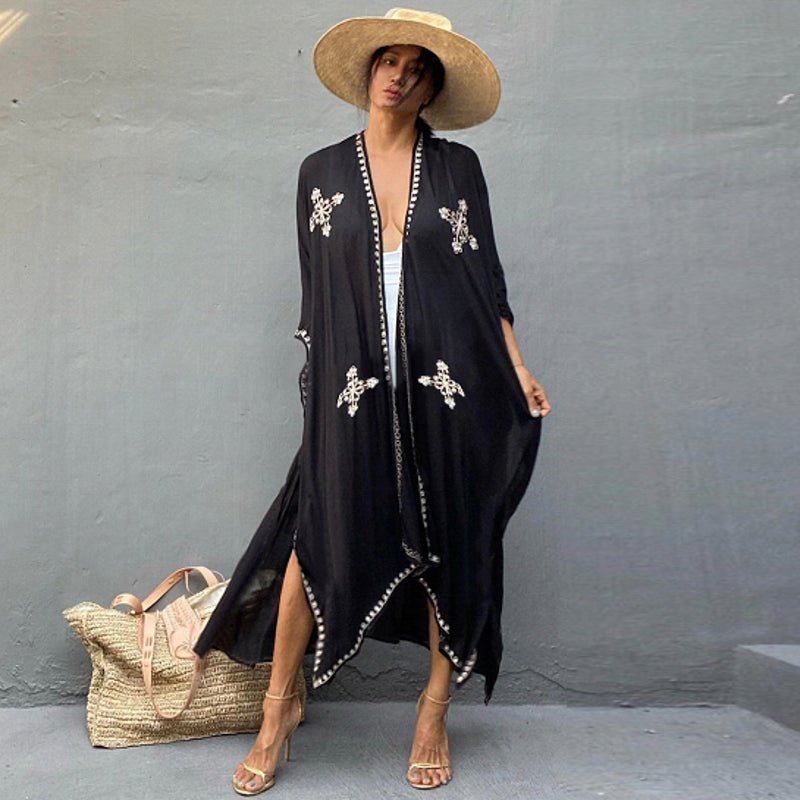 Embroidered Cardigan Beach Cover Up - Beachy Cover Ups