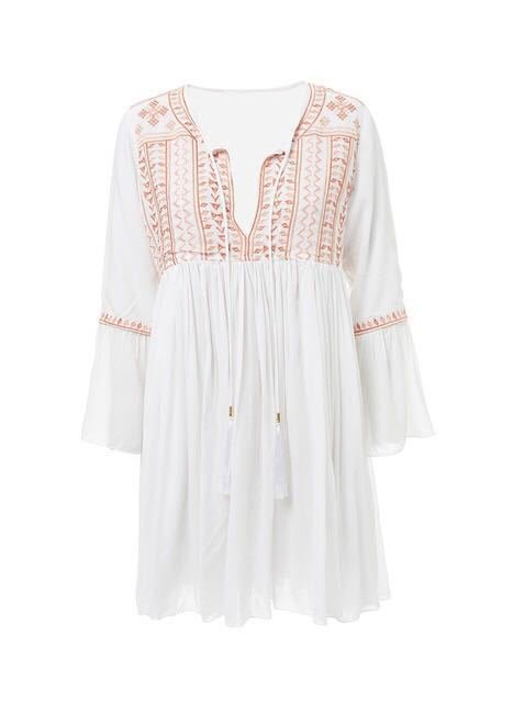 Embroidered Long Sleeve Vacation Blouse - Beachy Cover Ups