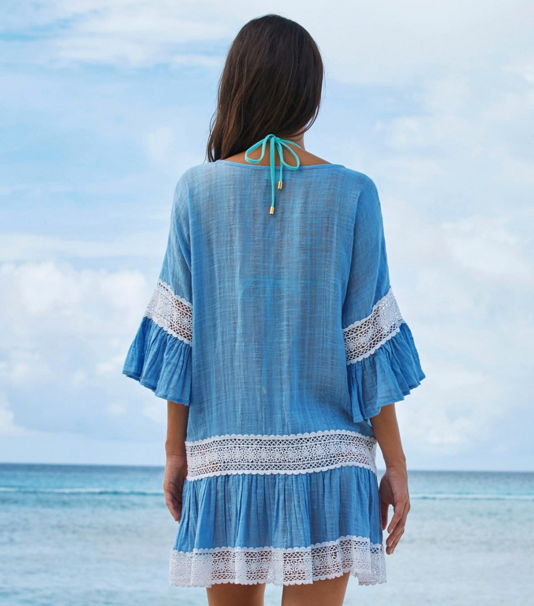 Flared Pattern Mid Sleeve Beach Top - Beachy Cover Ups