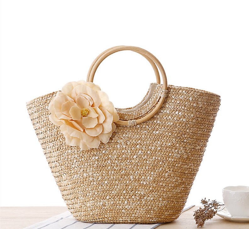 Flower Straw Woven Beach Bag - Beachy Cover Ups