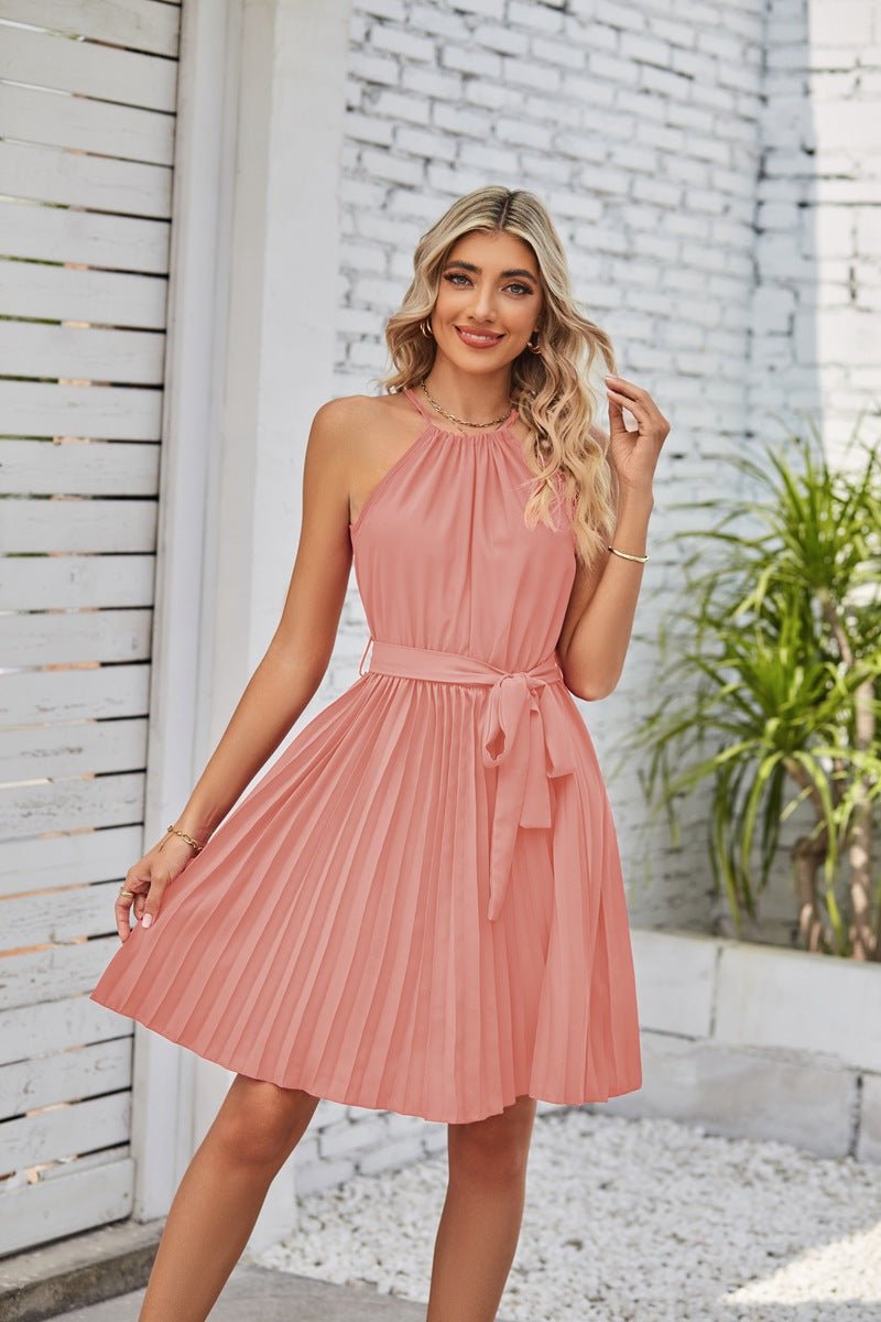 Halter Strapless Dresses Solid Summer Sundress - Beachy Cover Ups