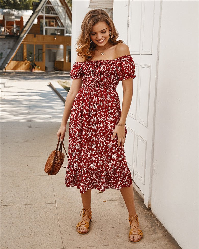 High Waist Floral Summer Midi Dress - Beachy Cover Ups