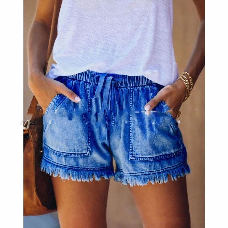 High-waisted Light Denim Style Shorts - Beachy Cover Ups