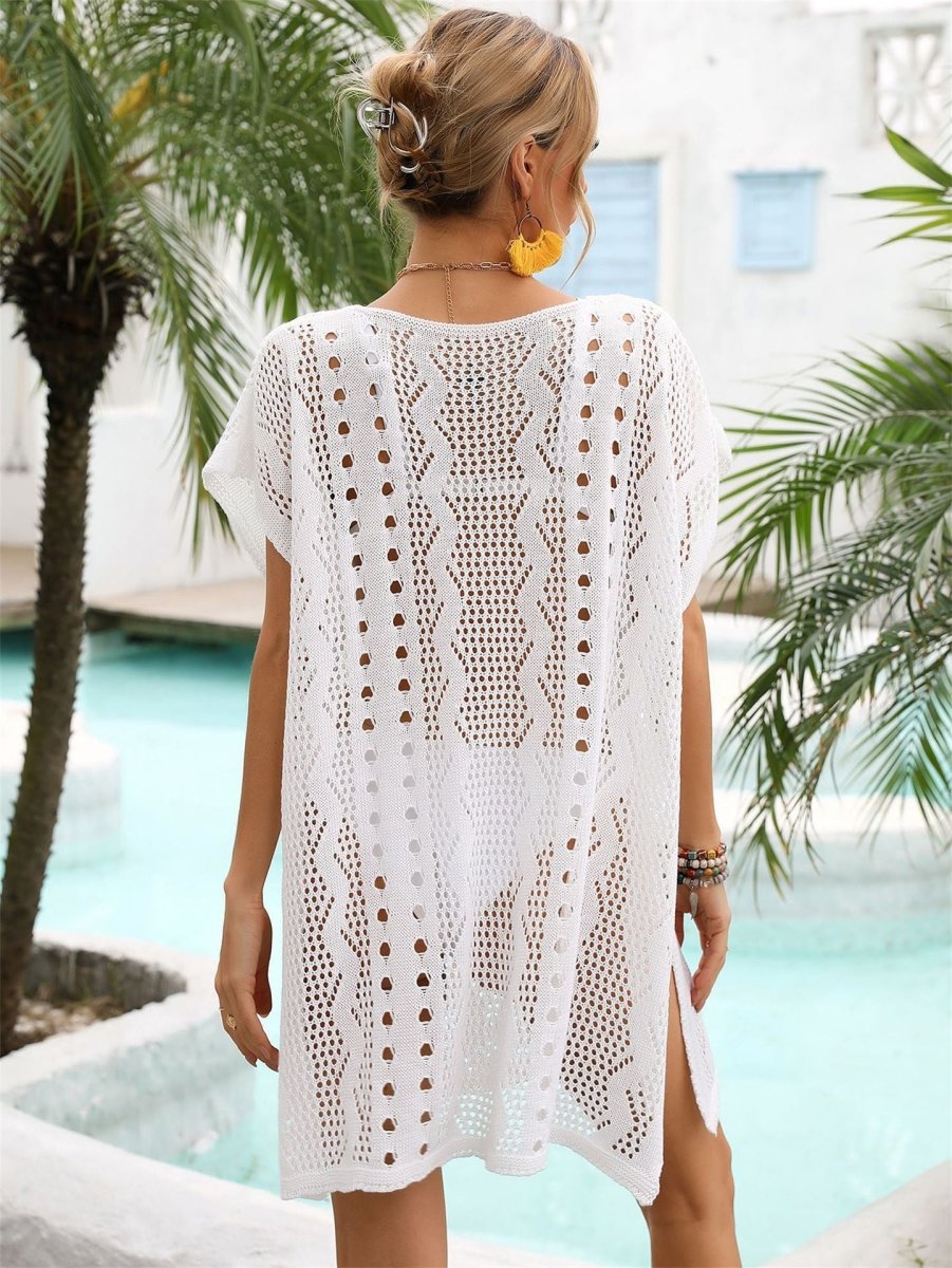 Hollow Knitted Seabreeze Short Dress - Beachy Cover Ups